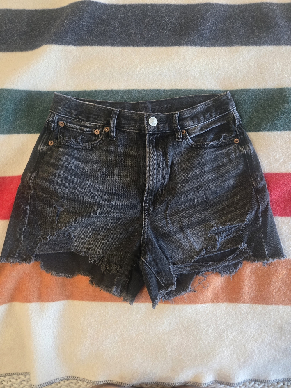 American Eagle Outfitters 90s Boyfriend Distressed Black Denim Cutoff Shorts